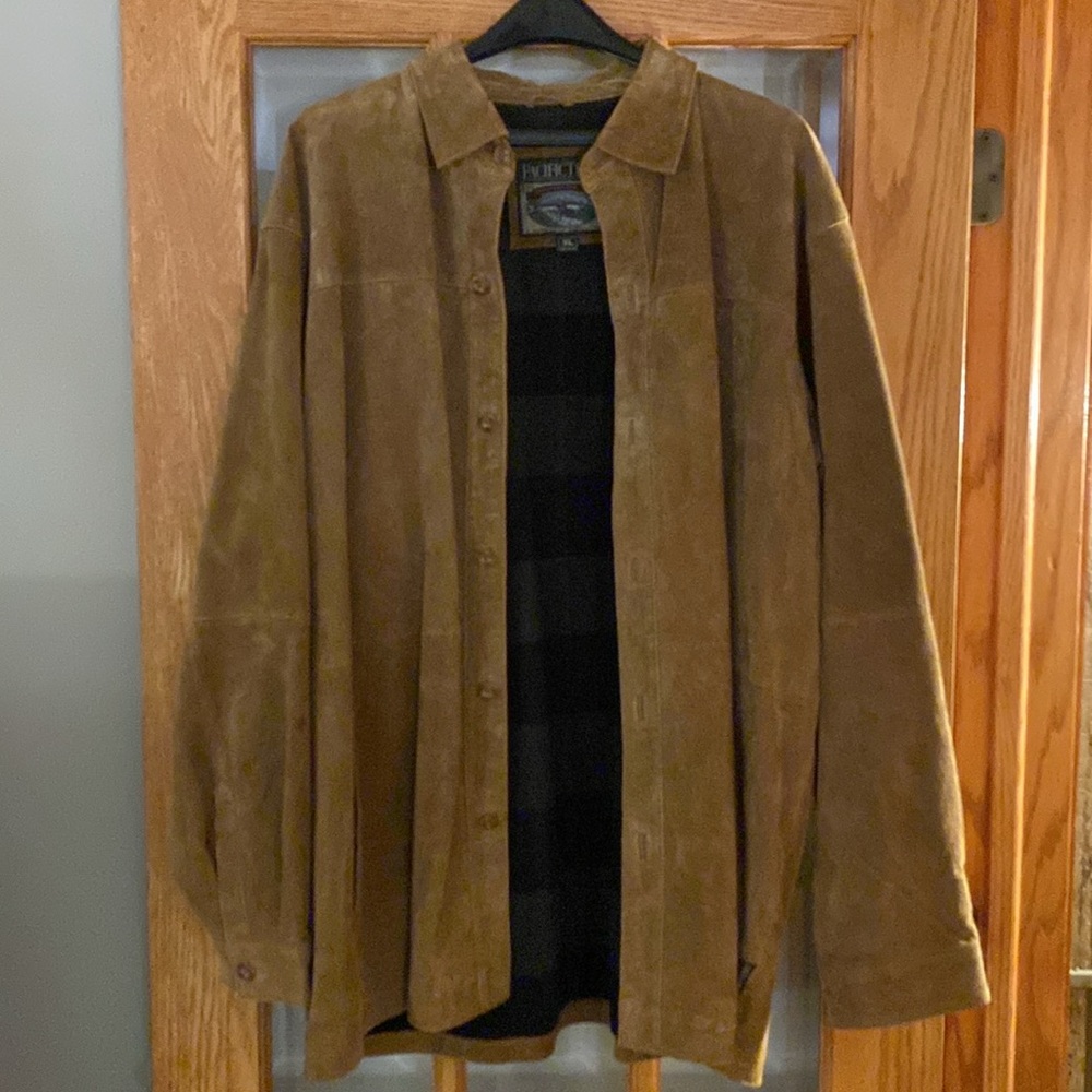 Pacifictrail Mens XL Carmel Brown 100% Suede Genuine Leather Lined Plaid Jacket